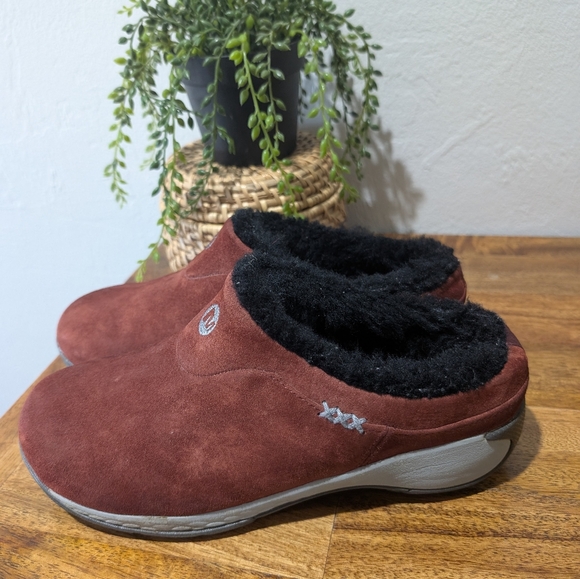 Merrell Shoes - Brown Suede Slip-On Clogs with Black Lining